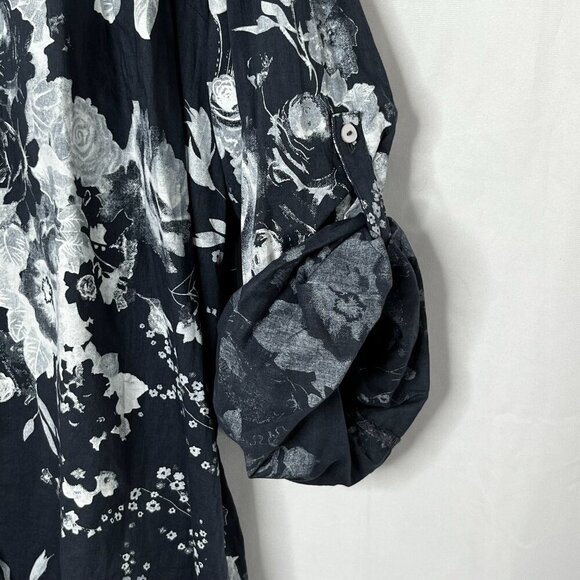 Soft Surroundings Sheer Silk Satin Leaves Hi-Low Tunic‎ Blouse Blue Button Up 2X - Picture 3 of 10